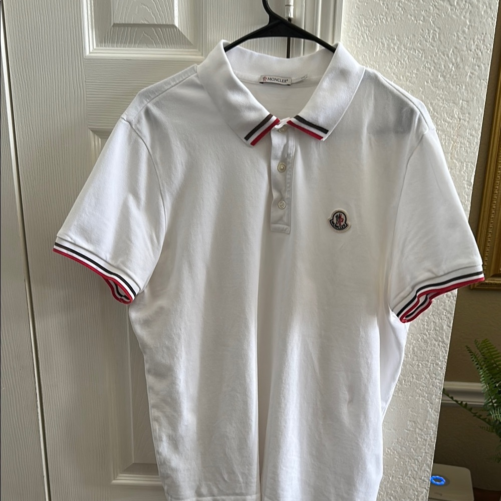 Moncler Red and White Polo Shirt Classic Design
